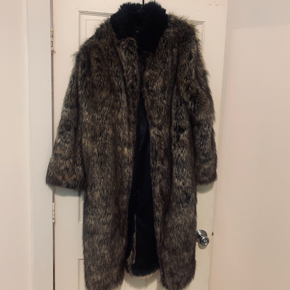 Spirit hood dire wolf calf length faux fur coat